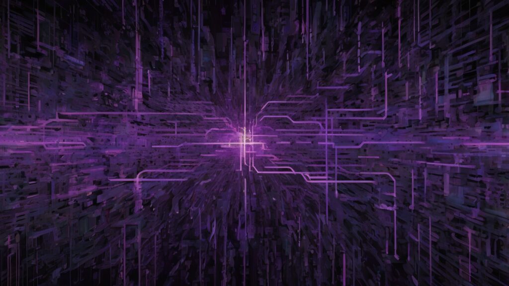 Abstrakcyjna wizualizacja przepływu danych i devops technologii, symbolizująca automatyzację i integrację w IT.