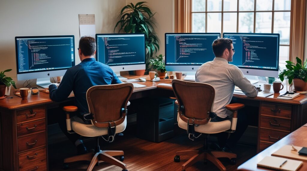Zespół programistów pracujący w Github nad projektem IT