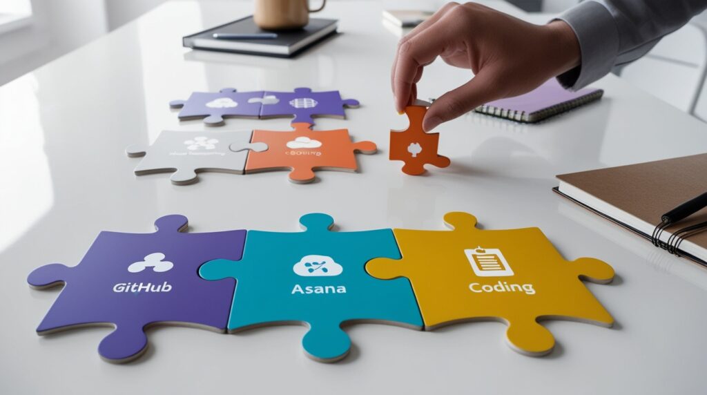 Puzzle z narzędziami GitHub i projekty IT